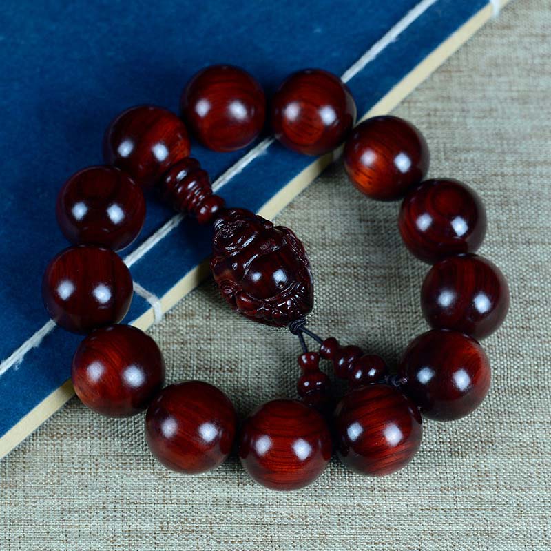 KarmaRipple's Small Leaf Red Sandalwood Laughing Buddha God of Wealth Protection Bracelet p29