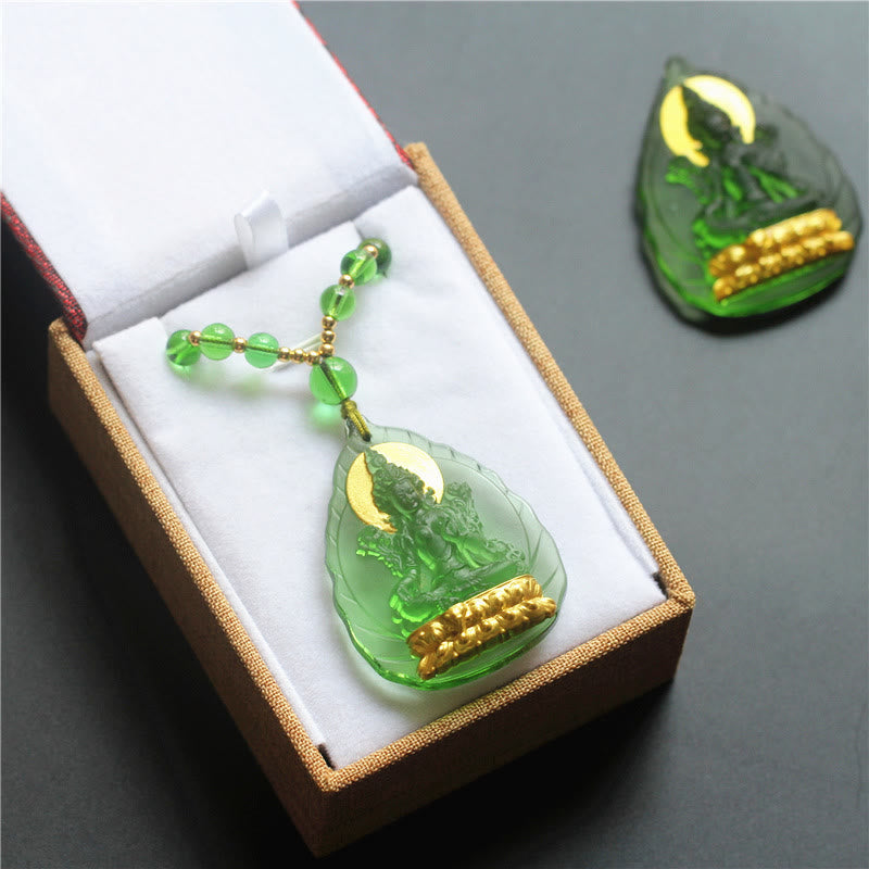 KarmaRipple's Tibetan Green Tara Buddha Gold Plated Liuli Gemstone Protection Pendant Necklace p7