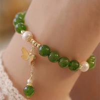 KarmaRipple's Authentic Green Chalcedony Pearl Butterfly Courage Strength Bracelet