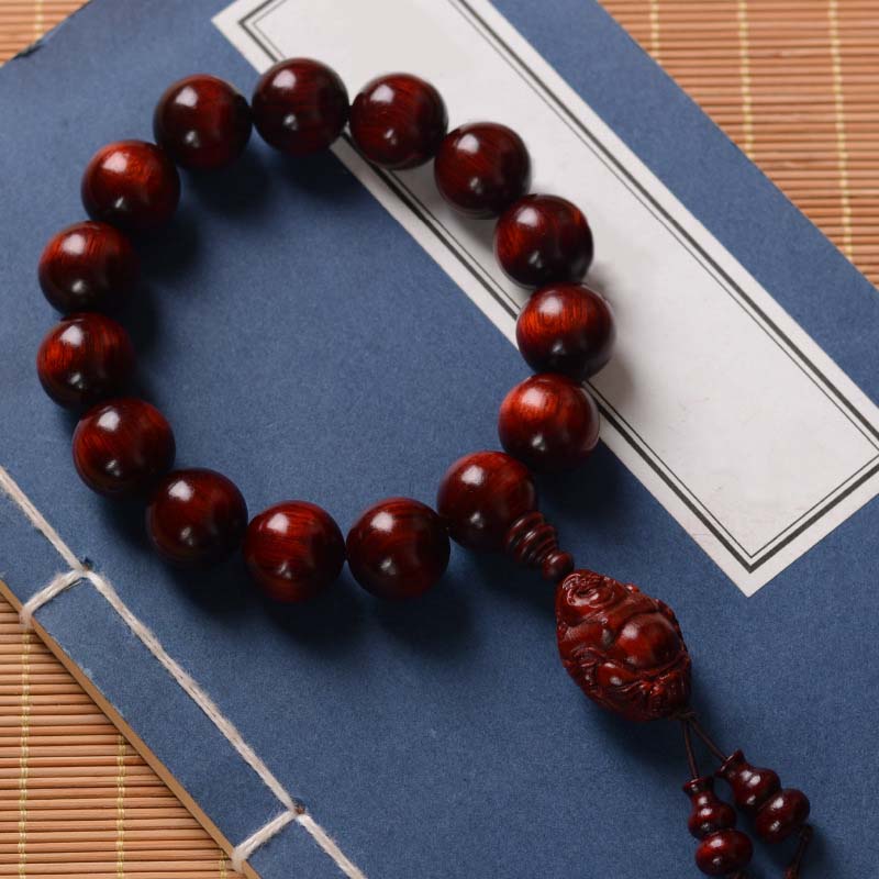 KarmaRipple's Small Leaf Red Sandalwood Laughing Buddha God of Wealth Protection Bracelet p27