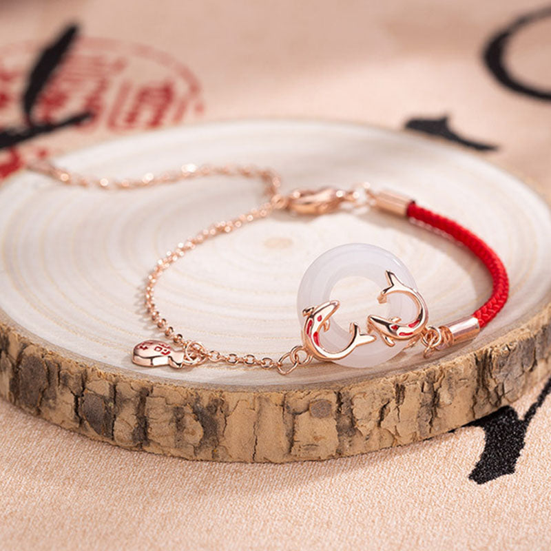 KarmaRipple's Ivory Jade Double Koi Fish Peace Buckle Attract Fortune Fortune Talisman Bracelet p4