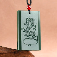 KarmaRipple's Hetian Cyan Jade Dragon Engraved Success Pendant Necklace