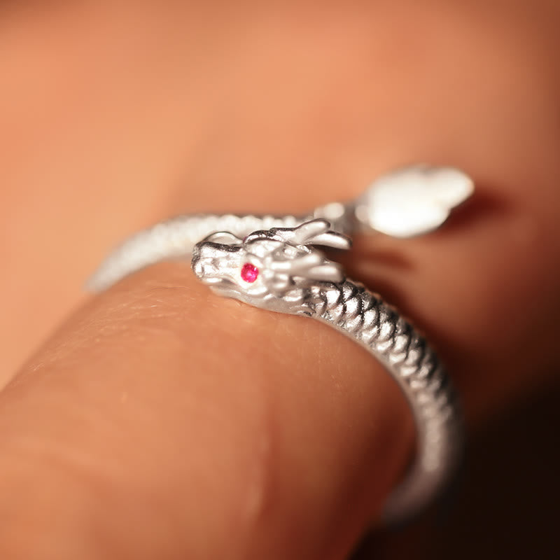 KarmaRipple's 925 Sterling Silver Vintage Year of the Dragon Fortune Protection Strength Adjustable Ring p17