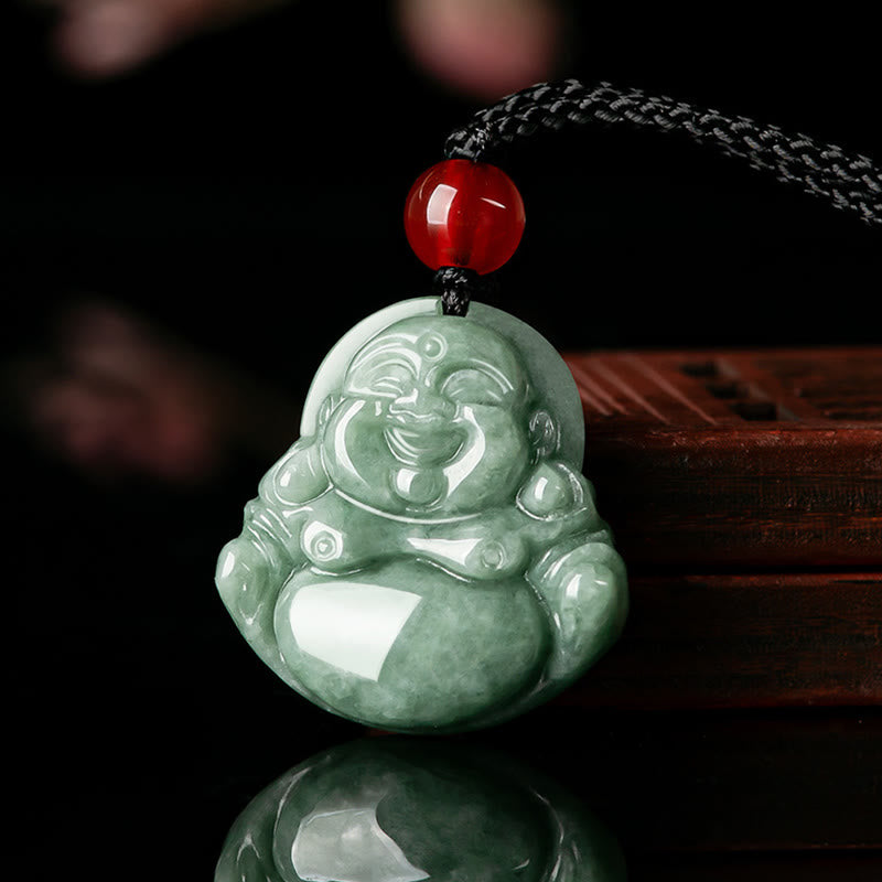 KarmaRipple's Authentic Green Jade Laughing Buddha Fortune Abundance Pendant Necklace p11