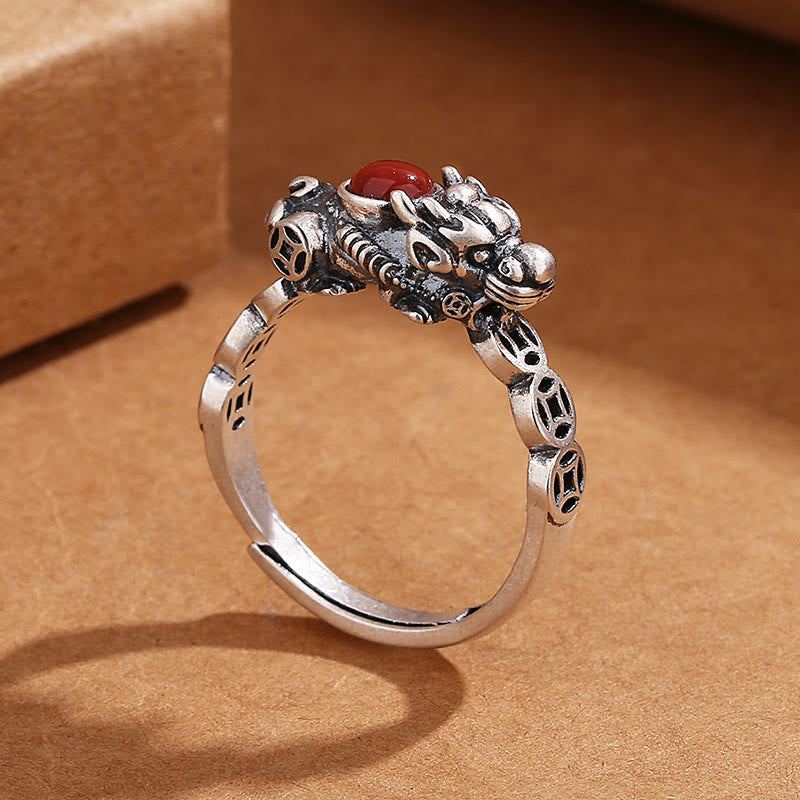 KarmaRipple's PiXiu Bronze Coin Red Agate Wealth Fortune Ring p3
