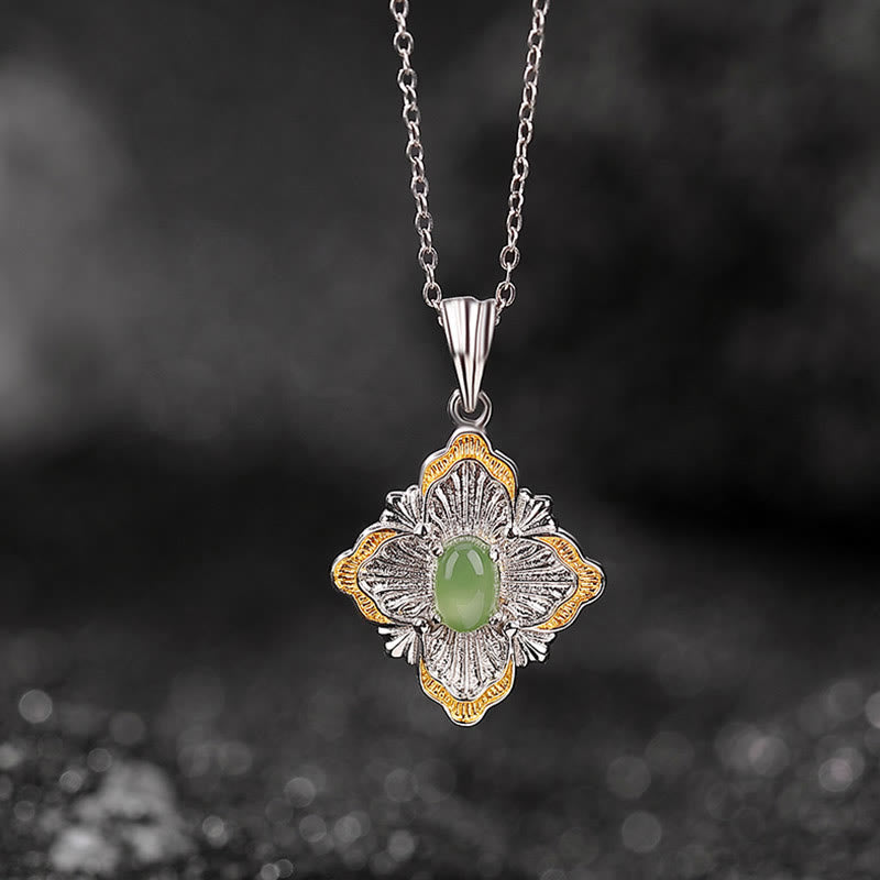 KarmaRipple's 925 Sterling Silver Plated Gold Hetian Cyan Jade Rhombus Design Fortune Balancing Pendant Necklace p2