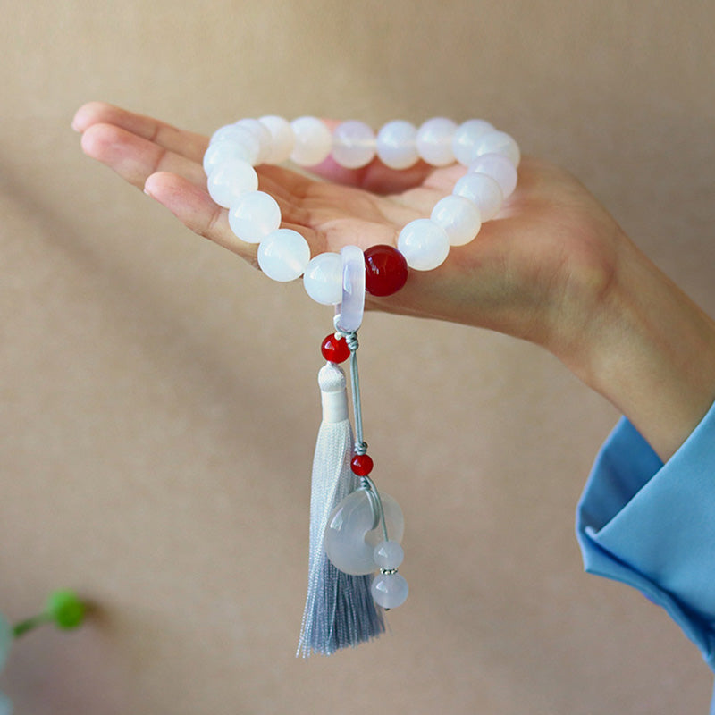 KarmaRipple's Ivory Agate Red Agate Fortune Wrist Mala Tassels Pocket Mala Car Decoration p6