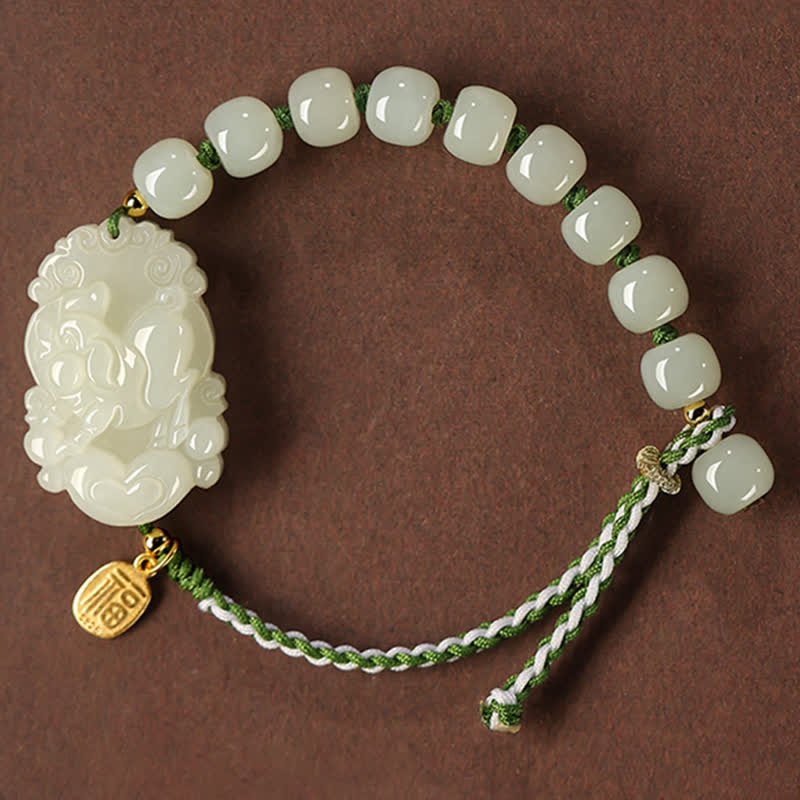 KarmaRipple's 925 Sterling Silver Chinese Zodiac Hetian Jade Happiness Fortune String Bracelet p35