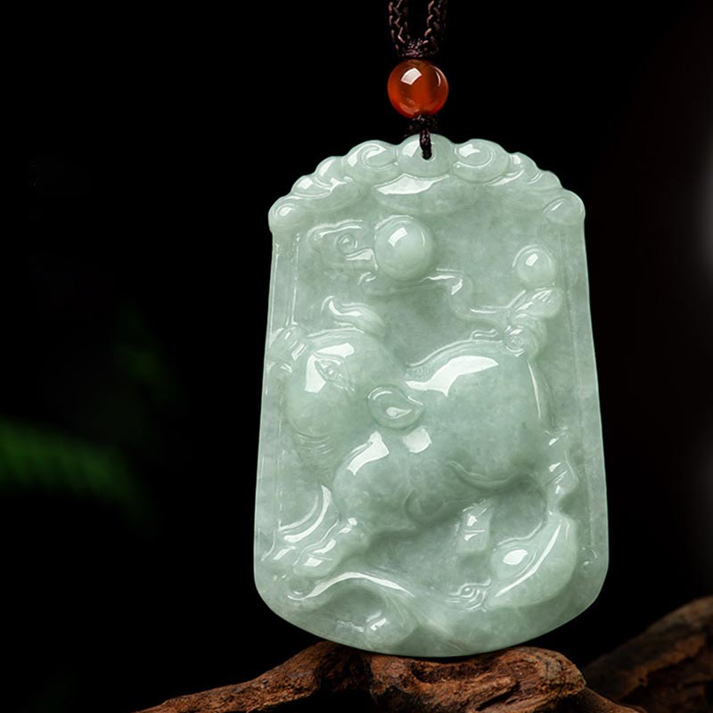 KarmaRipple's Authentic Jade 12 Chinese Zodiac Abundance Amulet Necklace Pendant p12