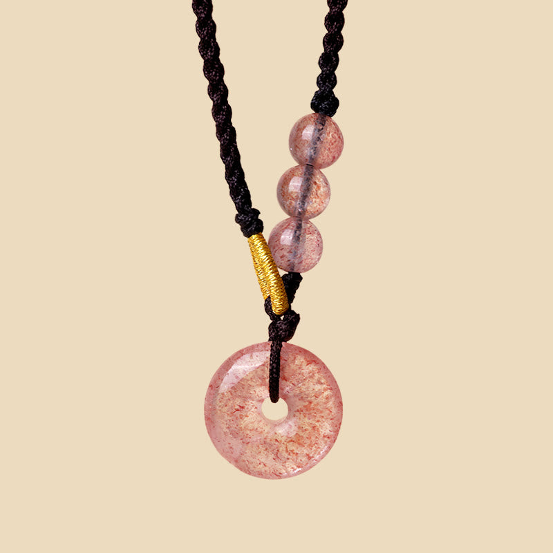KarmaRipple's Strawberry Quartz Chalcedony Peace Buckle Balancing Pendant Necklace p6