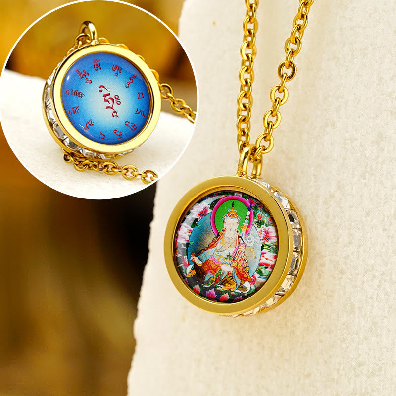 KarmaRipple's Tibetan Yellow God Of Wealth Green Tara Buddha Serenity Titanium Steel Pendant Necklace p23