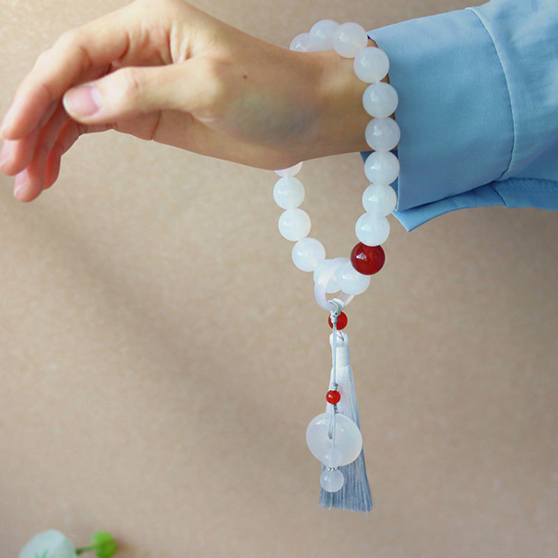 KarmaRipple's Ivory Agate Red Agate Fortune Wrist Mala Tassels Pocket Mala Car Decoration p5