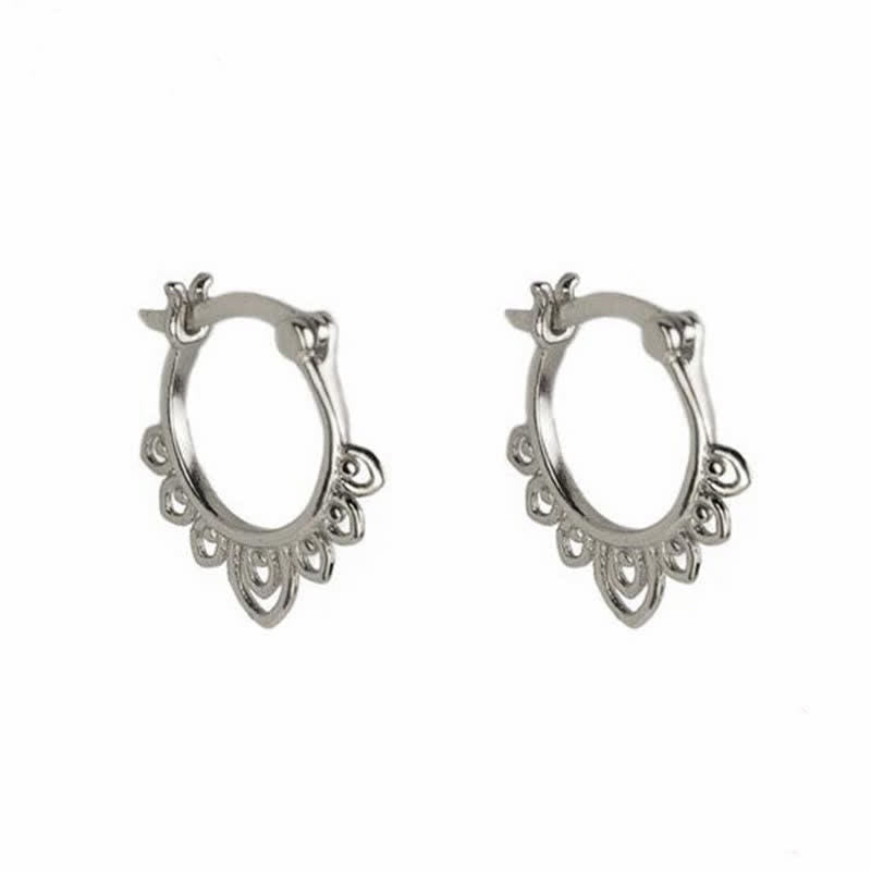 KarmaRipple's Round Lotus Flower Pattern Fortune Hoop Earrings p2