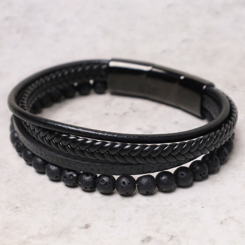 KarmaRipple's Authentic Lava Rock Black Onyx Bead Leather Bracelet p5