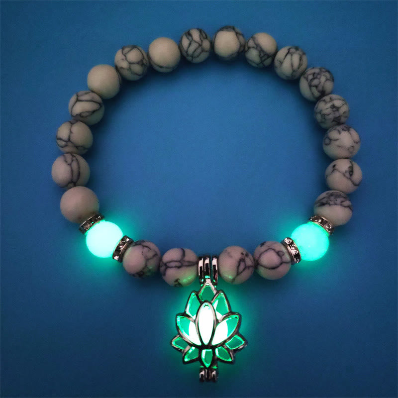 KarmaRipple's Tibetan Turquoise Glowstone Luminous Bead Lotus Protection Bracelet p46