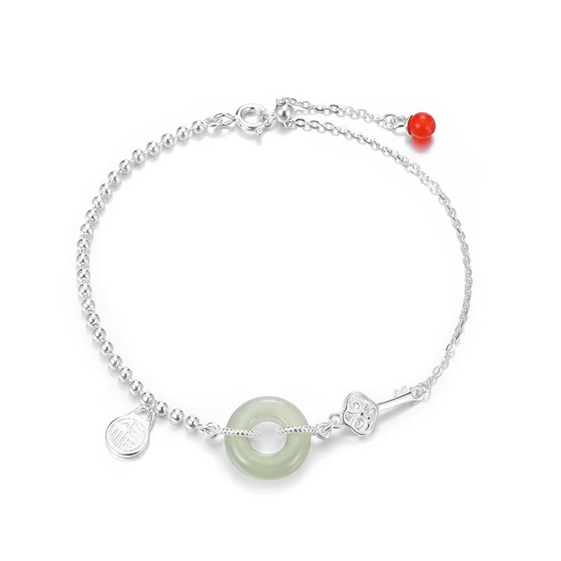 KarmaRipple's 925 Sterling Silver Hetian Jade Peace Buckle Fu Character Fortune Chain Bracelet p10