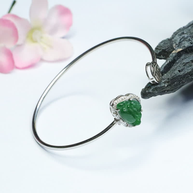 KarmaRipple's 925 Sterling Silver Laughing Buddha Jade Fortune Bracelet Bangle p12