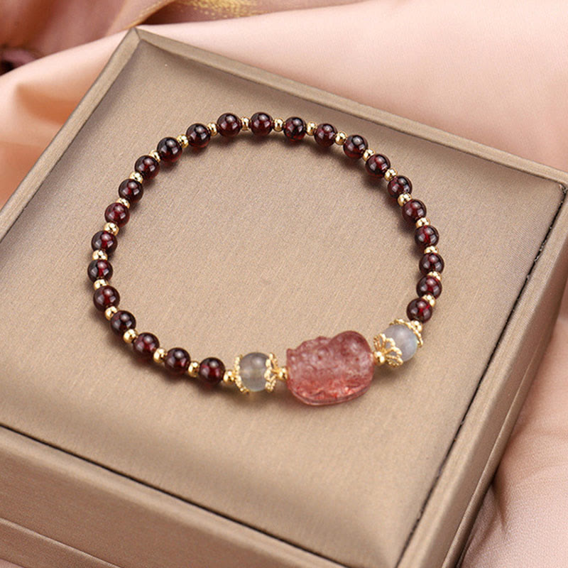 KarmaRipple's Authentic Tourmaline Garnet Strawberry Quartz PiXiu Moonstone Protection Bracelet p7