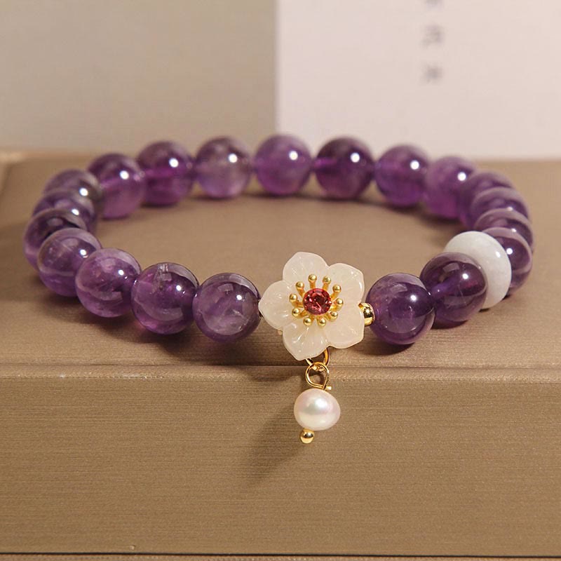 KarmaRipple's Authentic Amethyst Ivory Agate Pearl Talisman Balance Bracelet p1