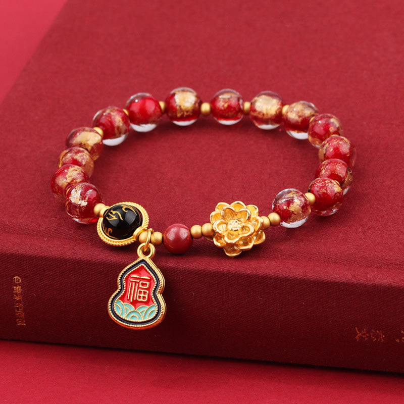 KarmaRipple's Tibet Om Mani Padme Hum Fu Character Gourd Talisman Lotus Liuli Glass Bead Fortune Bracelet p3
