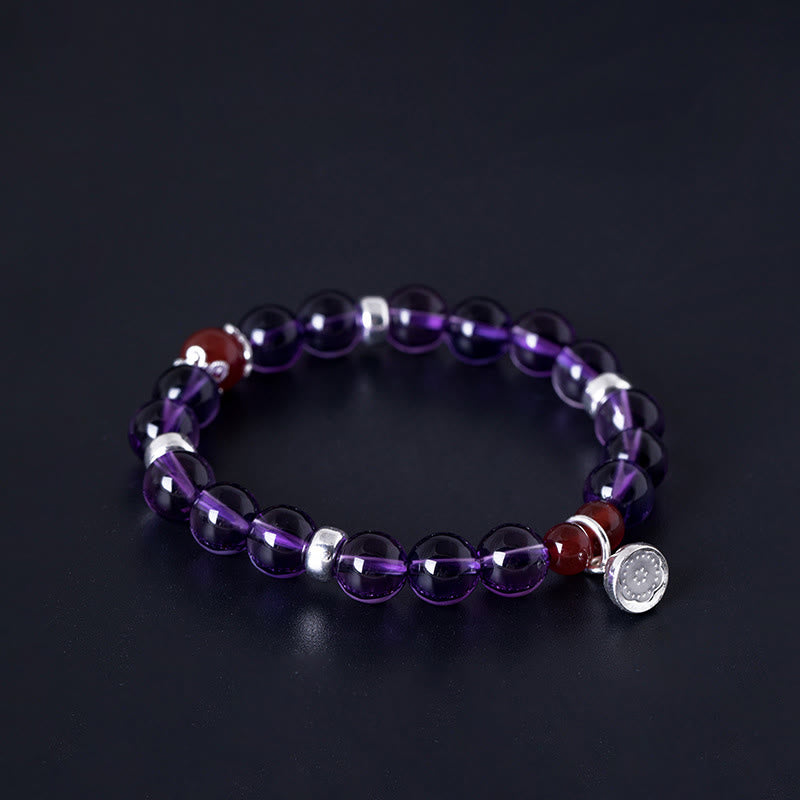 KarmaRipple's 925 Sterling Silver Authentic Amethyst Red Agate Lotus Positive Bracelet p10