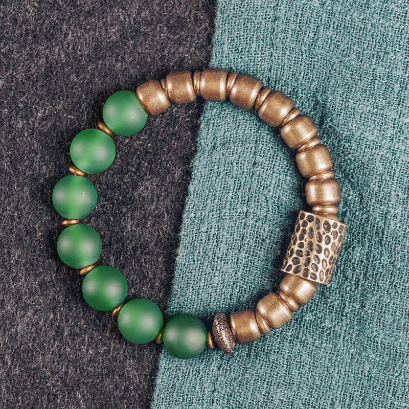KarmaRipple's Tibetan Red Agate Green Agate Bronze Confidence Fortune Bracelet p24