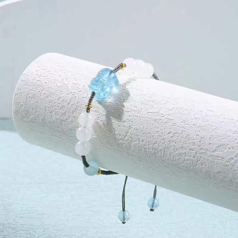 KarmaRipple's Authentic Aquamarine PiXiu Hetian Ivory Jade Balancing Bracelet p3