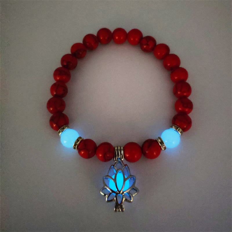 KarmaRipple's Tibetan Turquoise Glowstone Luminous Bead Lotus Protection Bracelet p3