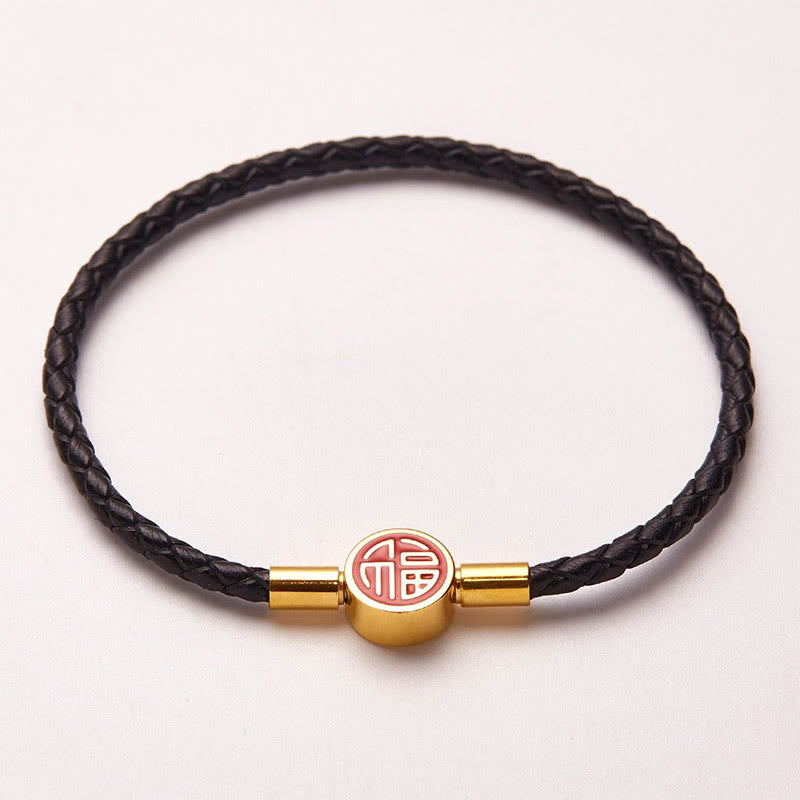 KarmaRipple's Fu Character Blessing Fortune Leather Buckle Bracelet p18