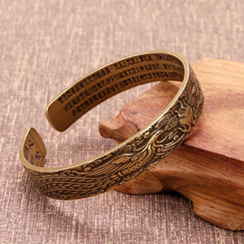 KarmaRipple's 2Pcs Om Mani Padme Hum Dragon Phoenix Bronze Leather Peace Cuff Bracelet Bangle p8