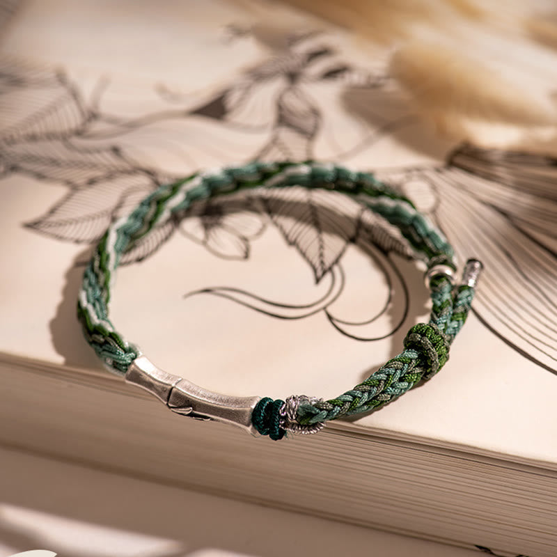 KarmaRipple's 925 Sterling Silver Bamboo Reincarnation Weave Fortune Protection String Bracelet p3
