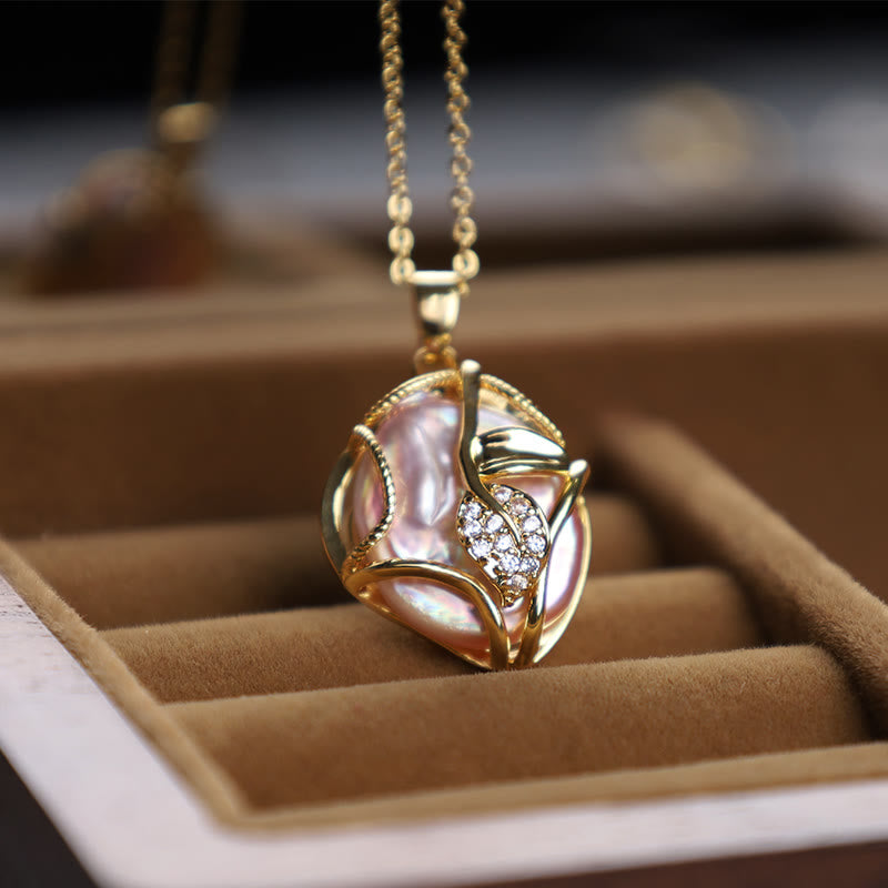 KarmaRipple's 18K Gold Plated Bronze Authentic Baroque Pearl Flower Sincerity Pendant Necklace p4