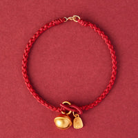 KarmaRipple's Handmade Fu Character Talisman Fortune Happiness Bell Red Rope Bracelet