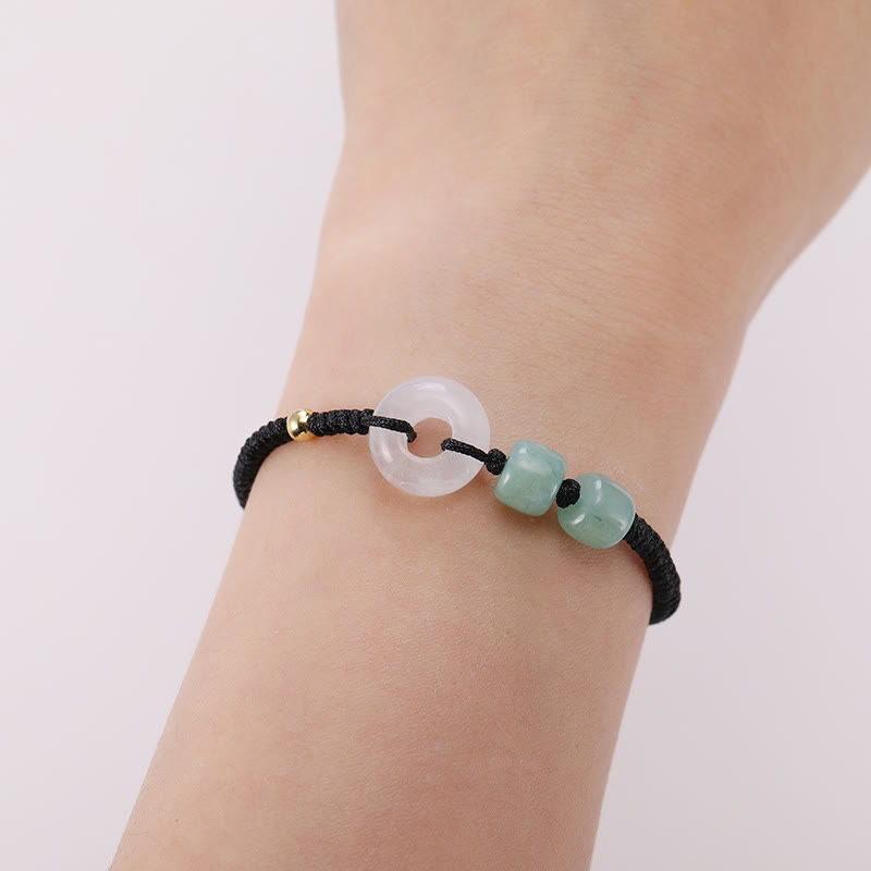 KarmaRipple's 2Pcs Green Aventurine Ivory Jade Peace Buckle Fortune Woven Pair Bracelet p14
