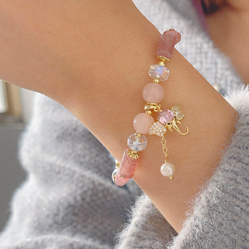 KarmaRipple's Amethyst Green Aventurine Strawberry Quartz Positive Elephant Talisman Bracelet p14