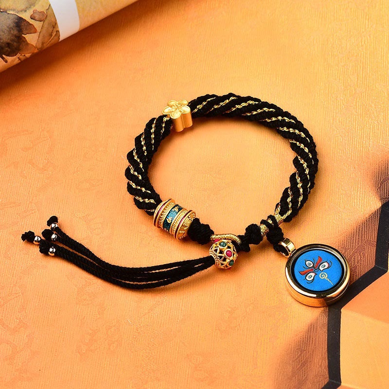 KarmaRipple's Tibet Handmade Five God Of Wealth Fortune Thangka Amulet Prayer Wheel Flower Talisman Weave String Bracelet p22