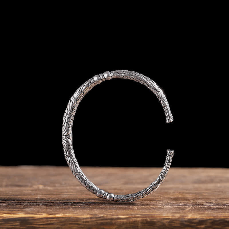 KarmaRipple's Flower Dragon Pattern Engraved Balance Cuff Bracelet Bangle p2