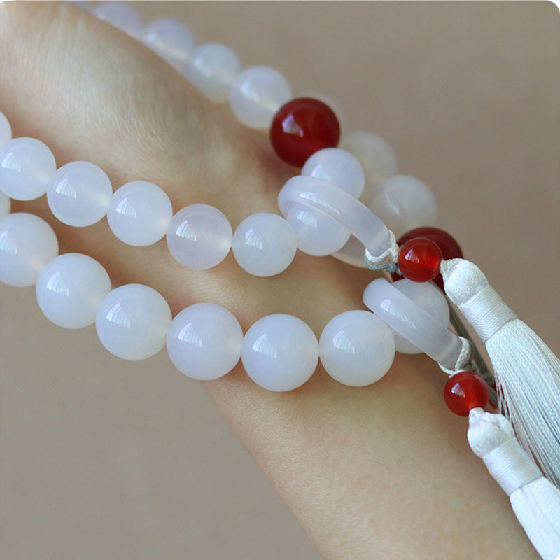 KarmaRipple's Ivory Agate Red Agate Fortune Wrist Mala Tassels Pocket Mala Car Decoration p7