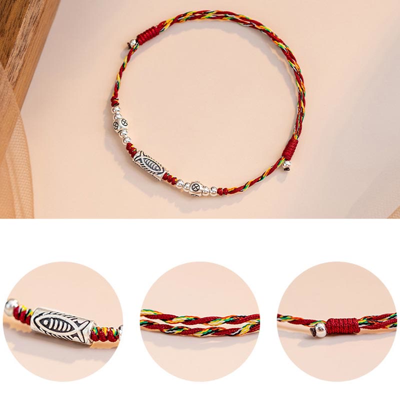 KarmaRipple's 925 Sterling Silver Fortune Koi Fish Woven Colorful String Bracelet Anklet p12
