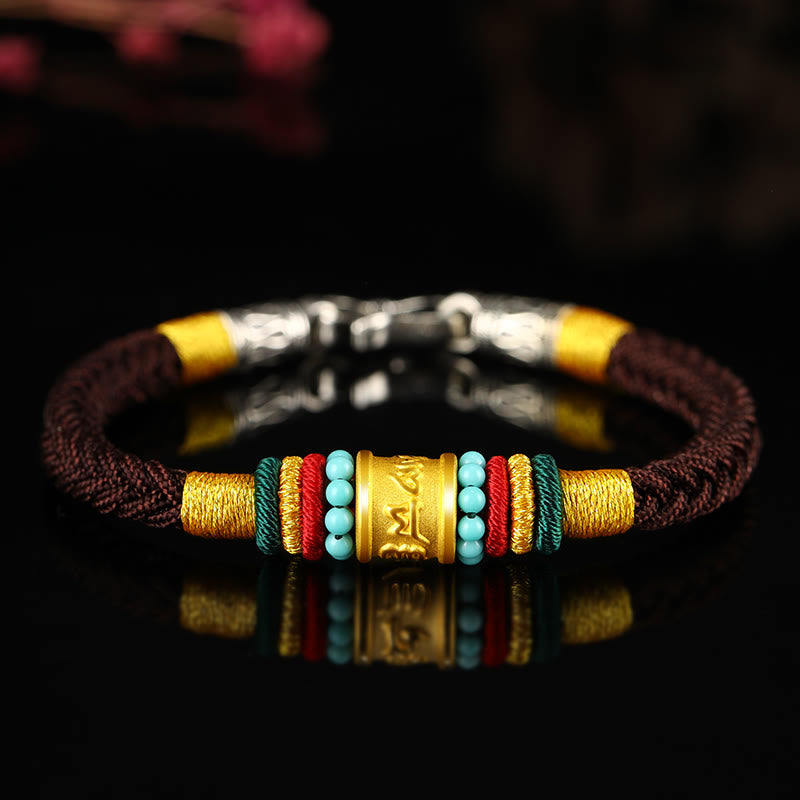 KarmaRipple's Tibet 999 Gold Om Mani Padme Hum Handmade Eight Thread Peace Weave Fortune Bracelet p54