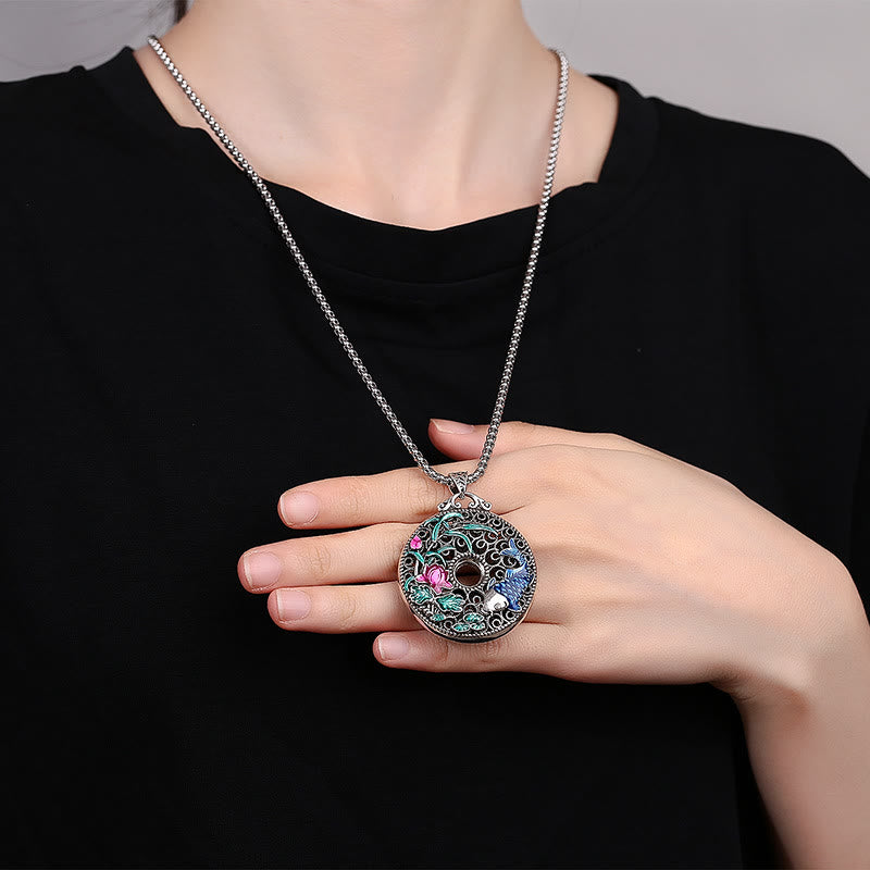 KarmaRipple's Koi Fish Lotus Peace Buckle Fu Character Wealth Fortune Pendant Necklace p6