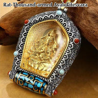 KarmaRipple's Tibet Chinese Zodiac Natal Buddha Thangka Prosperity Rotatable Dzi Bead Pendant Necklace