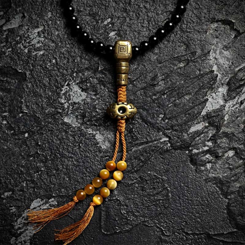 KarmaRipple's Tibetan 108 Mala Beadwork Black Onyx Tiger Eye Beadwork Nine Palaces Bagua Protection Bracelet p14