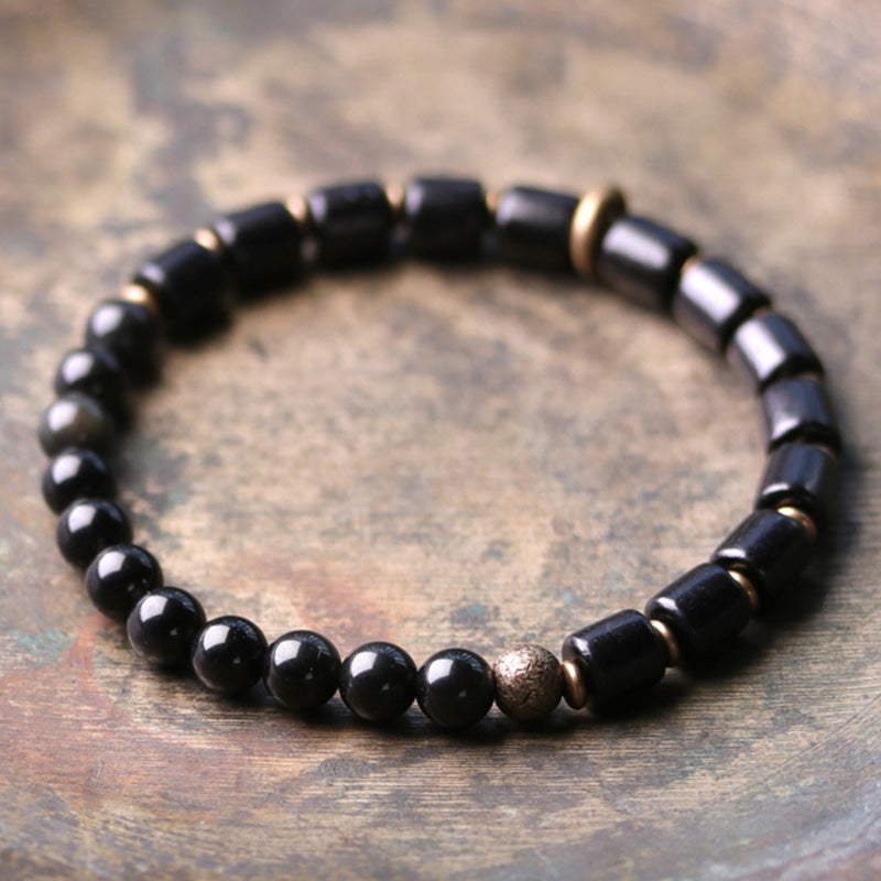 KarmaRipple's Ebony Wood Red Jasper Moss Agate Gemstone Bronze Peace Pair Bracelet p25