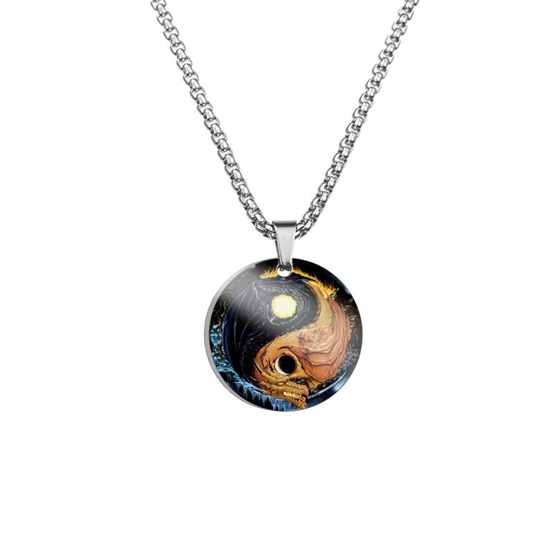 KarmaRipple's Yin Yang Koi Fish Dragon Titanium Steel Balance Pendant Necklace ( p1