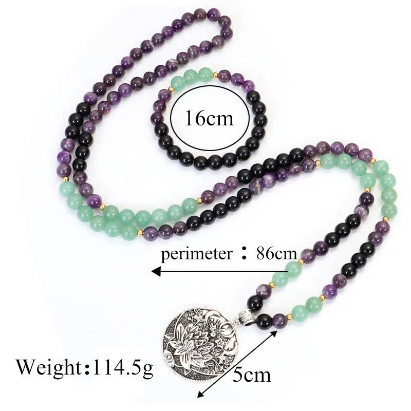 KarmaRipple's 108 Mala Beadwork Amethyst Green Aventurine Lotus Meditation Bracelet p13