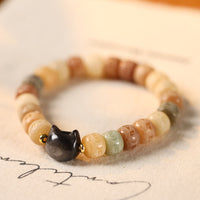 KarmaRipple's Bodhi Seed Silver Sheen Obsidian Cat Head Om Mani Padme Hum Engraved Balance Bracelet