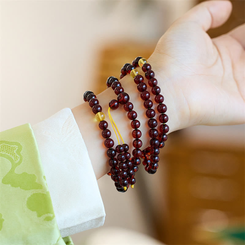 KarmaRipple's Authentic 108 Mala Beadwork Amber Clear Anxiety Bracelet p2