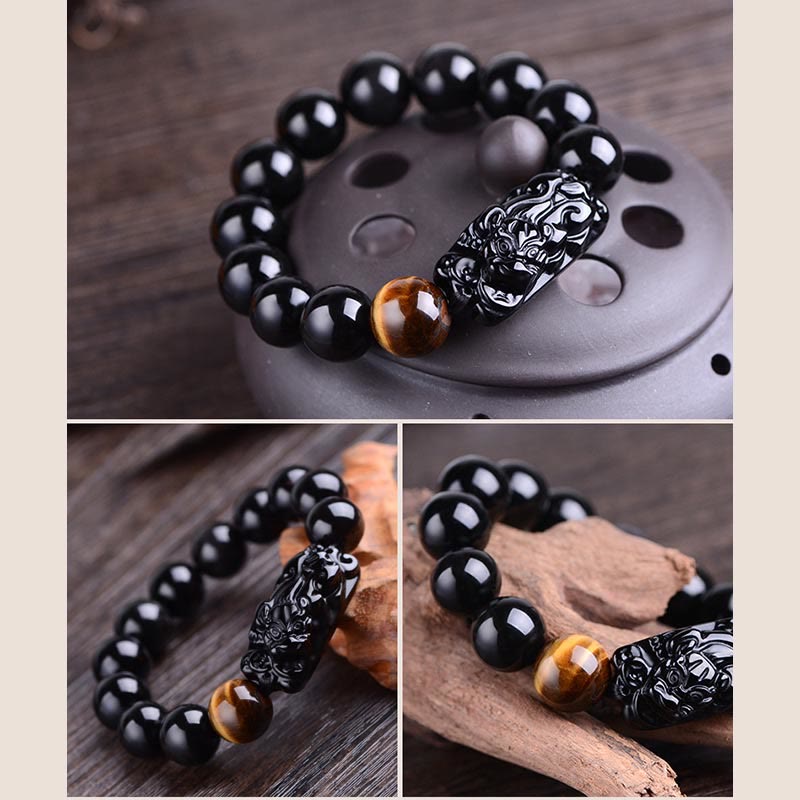 KarmaRipple's Authentic Black Obsidian PiXiu Tiger's Eye Strength Bracelet p11