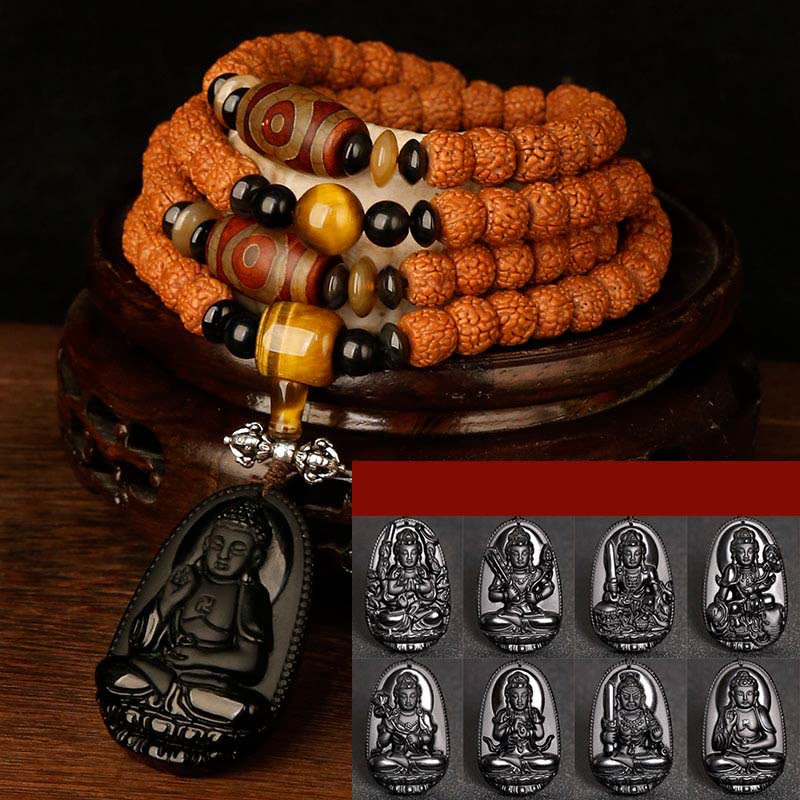 KarmaRipple's Tibet 108 Mala Beadwork Rudraksha Bodhi Seed Chinese Zodiac Natal Buddha Wealth Talisman Bracelet p53